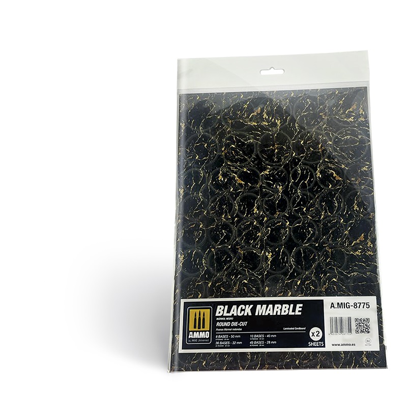 AMMO MIG 8775 Marble Black - Round Die-cut Wargames - 2pcs