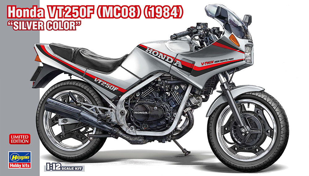 Hasegawa 1:12 Honda VT250F MC08 1984 Motorcycle Silver Plastic Model