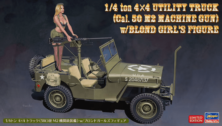 1:24 Hasegawa 52283 4X4 Truck with M2 Machinegun and Lady Figure