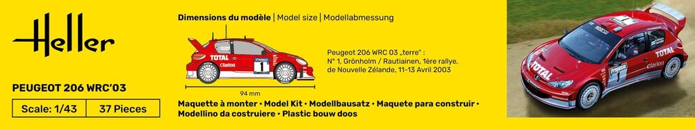 HELLER Starter Kit Peugeot 206 WRC '03 – Modellbausatz 1:43 Mit Farben & Pinsel