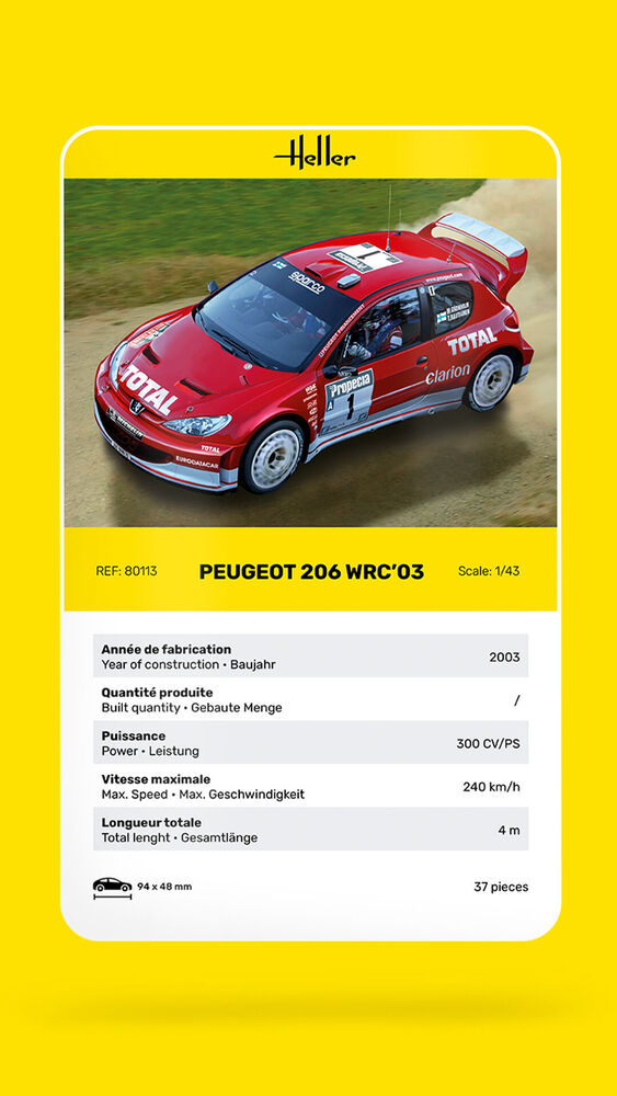 Peugeot 206 WRC 2000 Maquette à construire 1/24eme Heller Ref