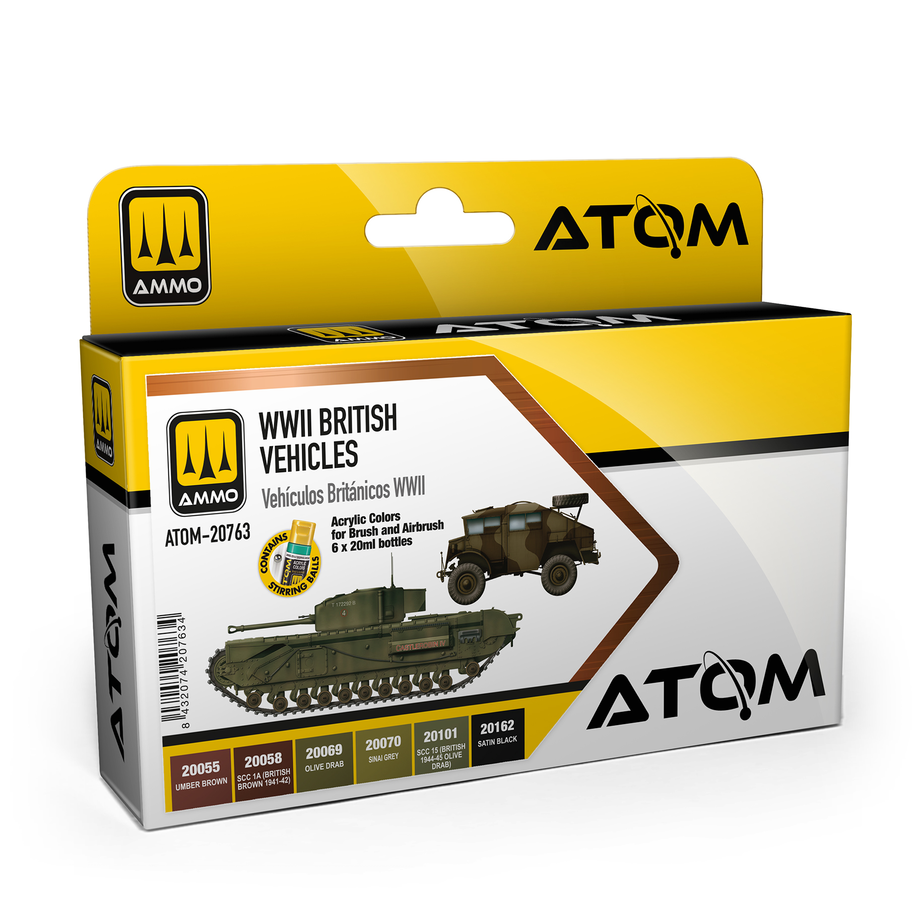 AMMO MIG 20763 ATOM WWII British Vehicles Color Set Acrylic 6x20ml