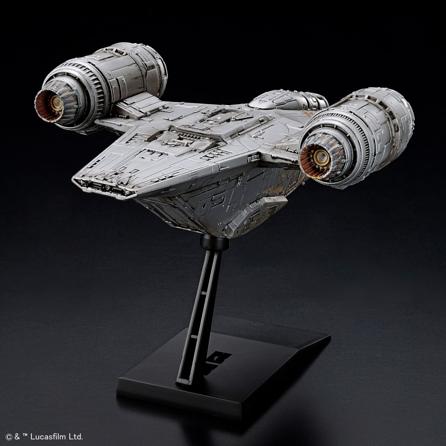 Revell (Bandai Original 01213 Star Wars: The Mandalorian Razor Crest™ (in- Flight) Schaal 1:144 Ongebouwd/Pre-Colour/Clip-Together (Non-Glue) Plastic Model Kit met Display Stand, Grijs
