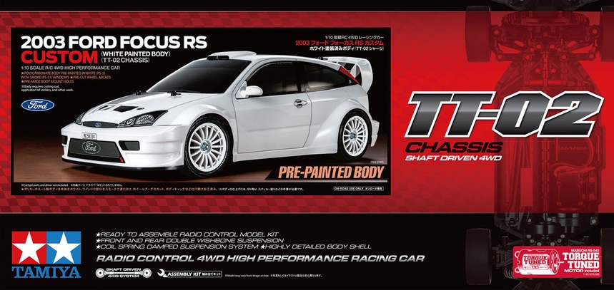 1:10 Tamiya 47495 RC Ford Focus RS Custom TT-02 - Painted Body