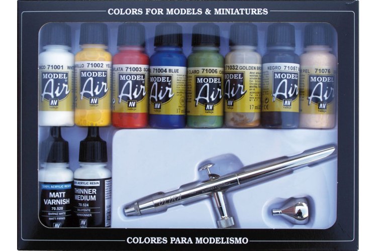 Vallejo 71167 Basic Model Air Color -10x17ml Acryl with Airbrush - 71167 1 - VAL71167