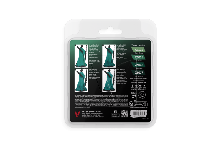 Vallejo 72383 Game Color - Cold Green Color Set - Acryl Set - 72383 cold green color set gc back - VAL72383-XS