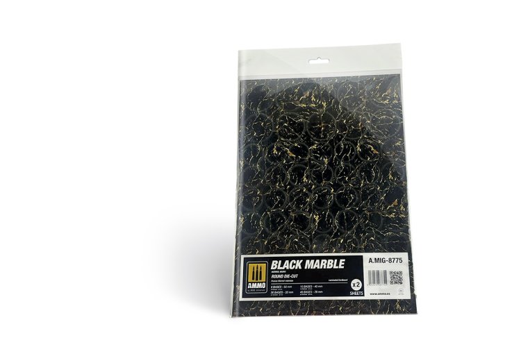 AMMO MIG 8775 Marble Black - Round Die-cut Wargames - 2pcs - A mig 10 20 23 - MIG8775-XS