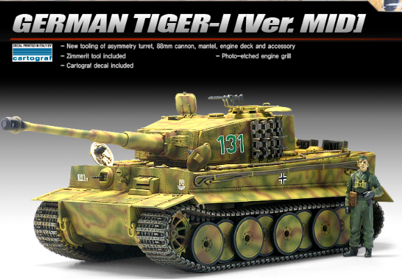1:35 Academy 13287 Tiger-I Mid WWII - 70th Anniversary Invasion of Normandy 1944-2014 - Duitse Tank - Aca13287 3 - ACA13287
