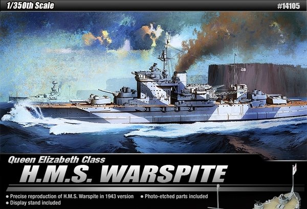 1:350 Academy 14105 HMS Warspite - Queen Elizabeth-Class WWII &ndash; British Battleship - Aca14105 2 - ACA14105