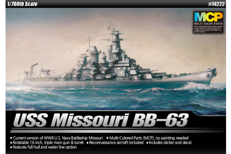 1:700 Academy 14222 USS Missouri BB-63 - MCP Multi Color Parts - Slagschip Iowa-klasse - Oorlogsschip - Aca14222 1 - ACA14222