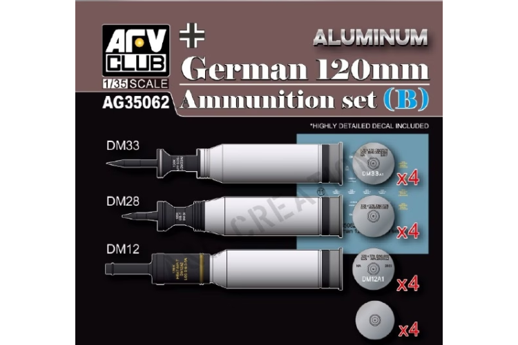 1:35 AFV Club AG35062 German 120mm Ammunition set (B) - Aluminium - Afvag35062 - AFVAG35062