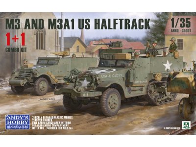 1:35 Andys Hobby Headquarters 35001 M3 / M3A1 Halftrack WWII - 2 Amerikaanse Voertuigen en 2 Figuren - Ahhq35001 1 - AHHQ35001