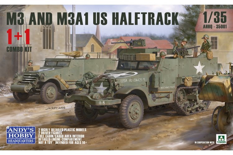1:35 Andys Hobby Headquarters 35001 M3 / M3A1 Halftrack WWII - 2 Amerikaanse Voertuigen en 2 Figuren - Ahhq35001 1 - AHHQ35001