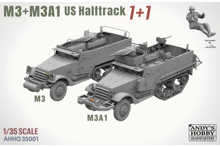 1:35 Andys Hobby Headquarters 35001 M3 / M3A1 Halftrack WWII - 2 Amerikaanse Voertuigen en 2 Figuren - Ahhq35001 2 - AHHQ35001