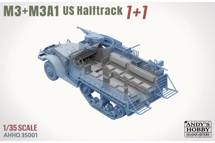 1:35 Andys Hobby Headquarters 35001 M3 / M3A1 Halftrack WWII - 2 Amerikaanse Voertuigen en 2 Figuren - Ahhq35001 3 - AHHQ35001