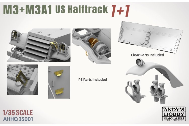 1:35 Andys Hobby Headquarters 35001 M3 / M3A1 Halftrack WWII - 2 Amerikaanse Voertuigen en 2 Figuren - Ahhq35001 4 - AHHQ35001