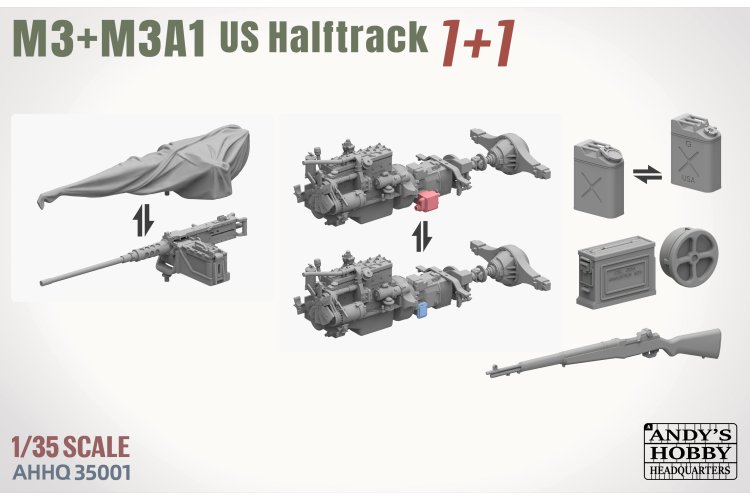 1:35 Andys Hobby Headquarters 35001 M3 / M3A1 Halftrack WWII - 2 Amerikaanse Voertuigen en 2 Figuren - Ahhq35001 6 - AHHQ35001