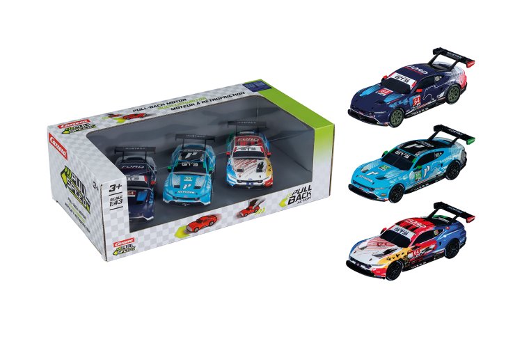 1:43 Carrera Pull and Speed - Ford Mustang GT3 - Pull-Back 3 Pack - Car15813033 1x - CAR15813033