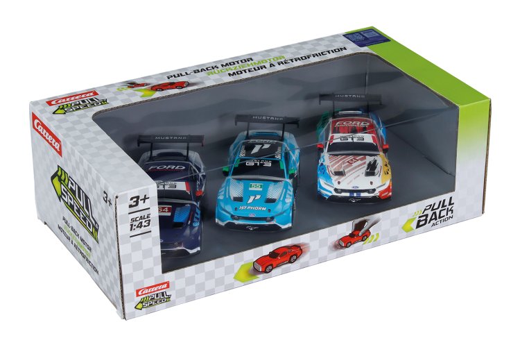1:43 Carrera Pull and Speed - Ford Mustang GT3 - Pull-Back 3 Pack - Car15813033 5x - CAR15813033