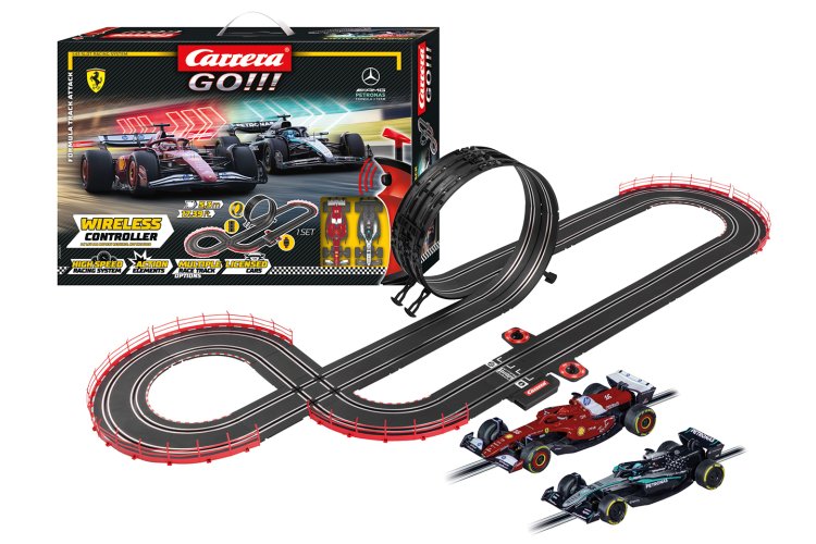Carrera GO!!! - Formula Track Attack - McLaren L. Norris No.4 vs. Mercedes-AMG W16 G. Russell No.63 - Race Track 5.3 m - Car20062617 1 - CAR20062617