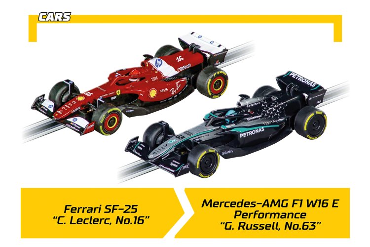 Carrera GO!!! - Formula Track Attack - McLaren L. Norris No.4 vs. Mercedes-AMG W16 G. Russell No.63 - Race Track 5.3 m - Car20062617 6 - CAR20062617