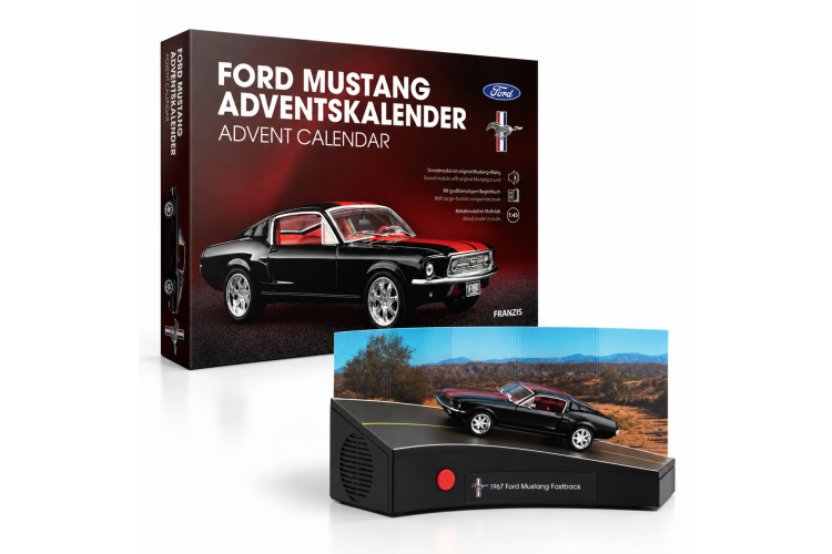 1:43 Franzis 67965 Ford Mustang Fastback 1967 - Raven Black - Adventskalender met Geluid - Chatgpt image 22 sep 2026 13 07 56 - FR67965