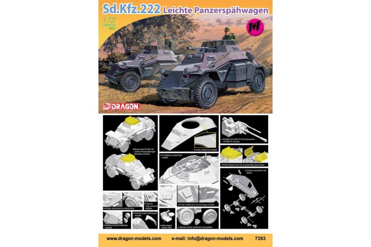 1:72 Dragon 7393 Sd.Kfz. 222 leichter Panzersp&auml;hwagen (2 cm) - bevat 2 Kits! - Drg07393 3 - DRG7393