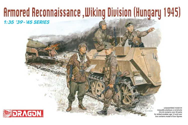1:35 Dragon 6131 Duitse Soldaten WWII - Pantserverkenning - Wikingdivisie - Hongarije 1945 - 4 Figuren - Drg6131 - DRG6131