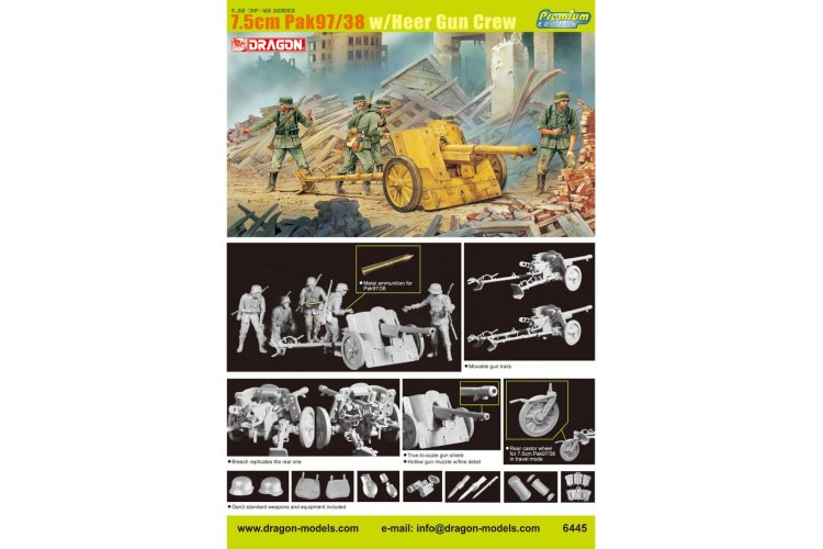 1:35 Dragon 6445 7.5cm PaK 97/38 with Heer Crew WWII &ndash; 5 Figures with German Anti-Tank Gun - Drg6445 2 - DRG6445