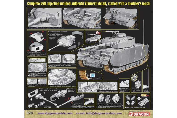 1:35 Dragon 6560 Pz.Kpfw.IV Ausf.H Late Production met Zimmerit WWII - Duitse Middelzware Tank - Drg6560 2 - DRG6560