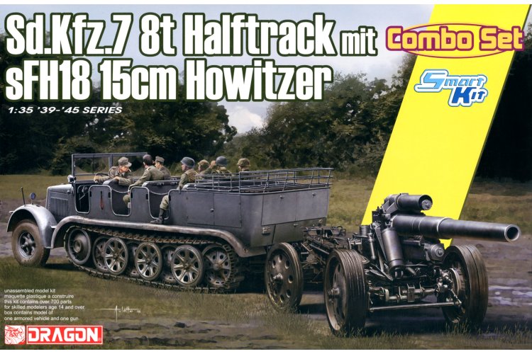 1:35 Dragon 6918 Sd.Kfz. 7 8ton Halftrack met sFh18 15cm Howitzer WWII - Combo Set - Duits Militair Voertuig - Drg6918 1 - DRG6918
