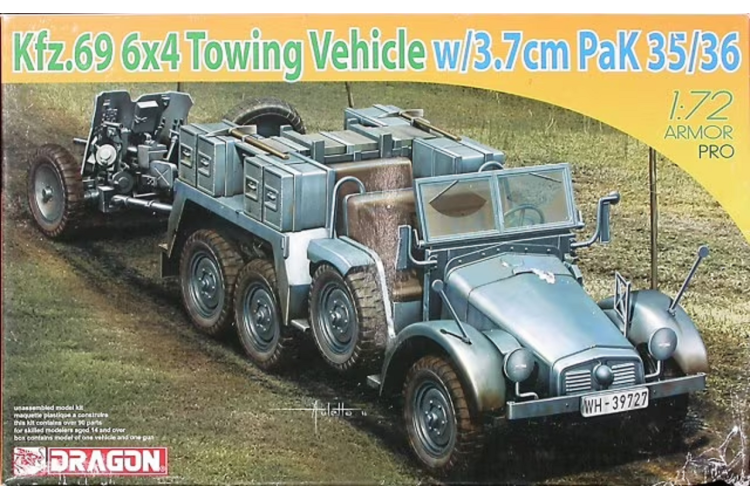 1:72 Dragon 7419 Krupp Protze Kfz.69 6x4 Towing Vehicle + 3.7cm PaK 35/36 - Drg7419 1 - DRG7419