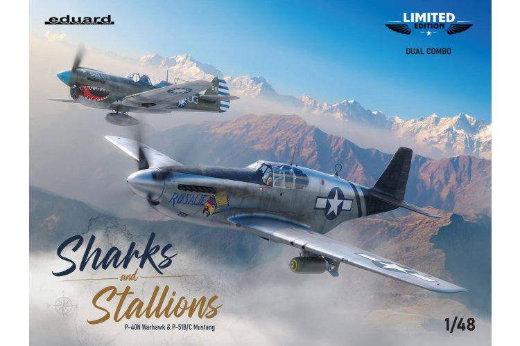 1:48 Eduard 11200 Sharks and Stallions P-40N Warhawk & P-51B/C Mustang WWII - 2 Amerikaanse Jachtvliegtuigen - Edu11200 2 - EDU11200