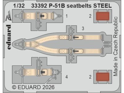 1:32 Eduard 33392 Accessories Set - Steel Seatbelts for North American P-51B - Eduard - Edu33392 xs 1 - EDU33392-XS