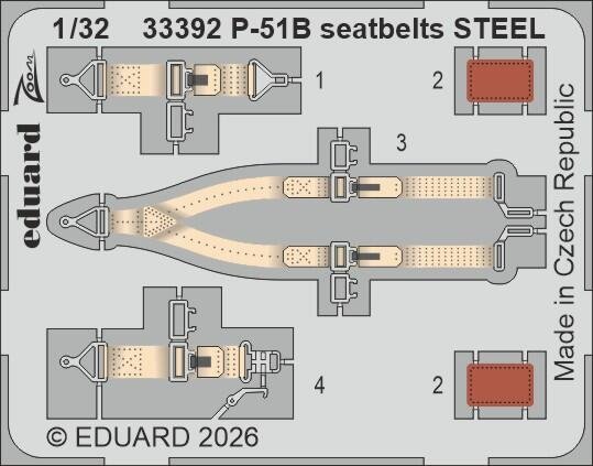 1:32 Eduard 33392 Accessories Set - Steel Seatbelts for North American P-51B - Eduard - Edu33392 xs 1 - EDU33392-XS