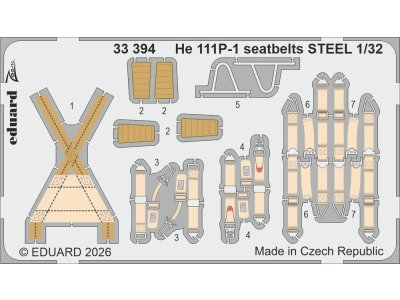 1:32 Eduard 33394 Zoom Set - Steel Seatbelts for Heinkel He 111 P-1 - Revell - Edu33394 xs 1 - EDU33394-XS