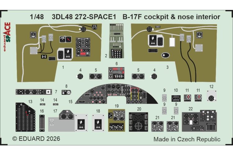 1:48 Eduard 3DL48272 Cockpit en Neus Interieur 3D Decals voor Boeing B-17F - Revell - Edu3dl48272 xs 1 - EDU3DL48272-XS