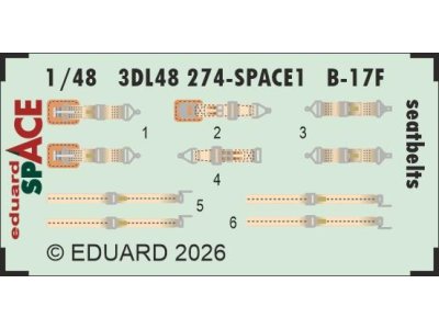 1:48 Eduard 3DL48274 Stoelriemen Interieur 3D Decals voor Boeing B-17F - Revell - Edu3dl48274 xs 1 - EDU3DL48274-XS