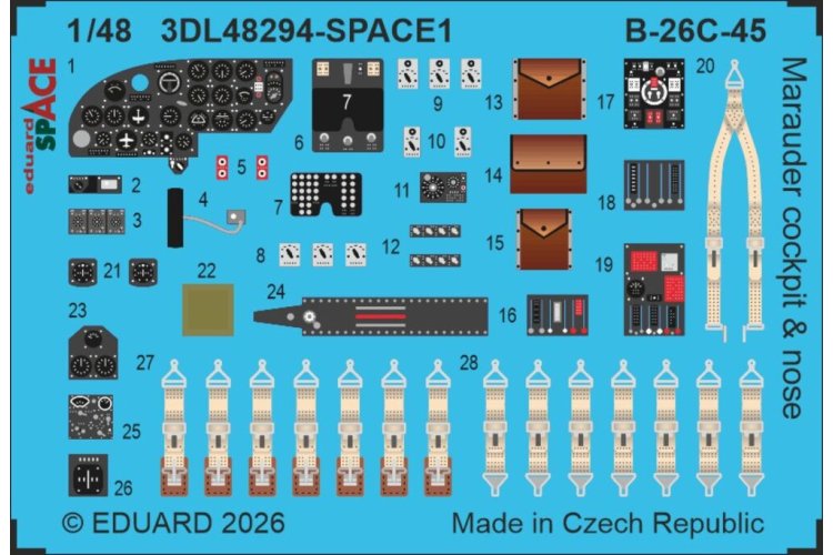 1:48 Eduard 3DL48294 Space - Cockpit and Nose for Martin B-26C-45 Marauder - ICM - Edu3dl48294 xs 1 - EDU3DL48294-XS