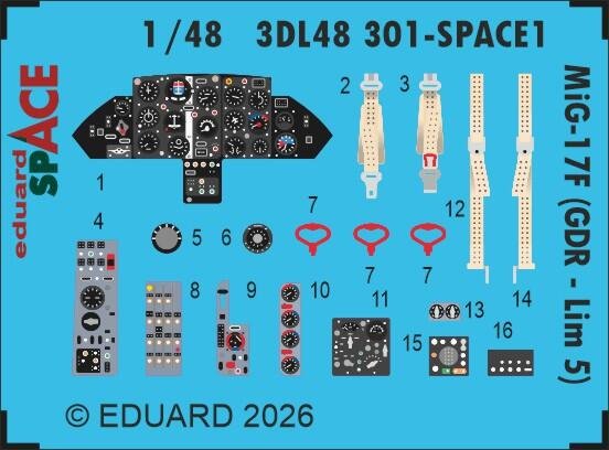 1:48 Eduard 3DL48301 SPACE - Accessories Set for Mikoyan-Gurevich MiG-17F (GDR Lim-5) - Kinetic - Edu3dl48301 xs 1 - EDU3DL48301-XS