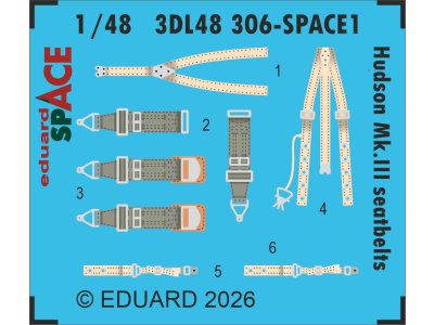 1:48 Eduard 3DL48306 SPACE - Veiligheidsgordels voor Lockheed Hudson Mk.III - ICM - Edu3dl48306 xs 1 - EDU3DL48306-XS