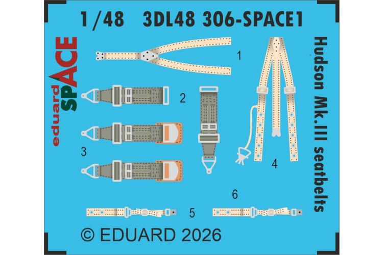 1:48 Eduard 3DL48306 SPACE - Veiligheidsgordels voor Lockheed Hudson Mk.III - ICM - Edu3dl48306 xs 1 - EDU3DL48306-XS