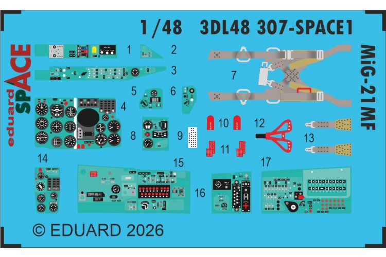 1:48 Eduard 3DL48307 SPACE - Accessoires Set voor Mikoyan-Gurevich MiG-21MF - Rye Field Model - Edu3dl48307 xs 1 - EDU3DL48307-XS