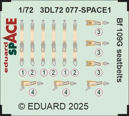 1:72 Eduard 3DL72077 Space - Veiligheidsgordels voor Messerschmitt Bf 109G - Edu3dl72077 xs 1 - EDU3DL72077-XS
