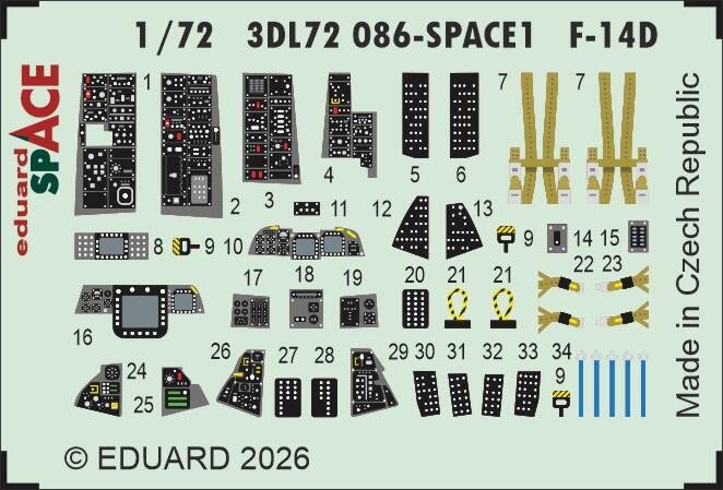 1:72 Eduard 3DL72086 Interieur 3D Decals voor Grumman F-14D Tomcat - Tamiya - Edu3dl72086 xs 1 - EDU3DL72086-XS