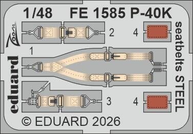 1:48 Eduard FE1585 Stalen Veiligheidsgordels - Zoom Set voor Curtiss P-40 K - Edufe1585 xs 1 - EDUFE1585-XS