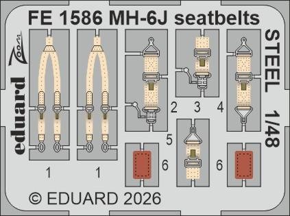 1:48 Eduard FE1586 Stalen Veiligheidsgordels - Zoom Set voor Hughes MH-6 J - ICM - Edufe1586 xs 1 - EDUFE1586-XS