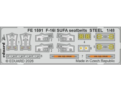1:48 Eduard FE1591 Zoom Set - Stalen Veiligheidsgordels voor Lockheed Martin F-16I Sufa - Kinetic - Edufe1591 xs 1 - EDUFE1591-XS