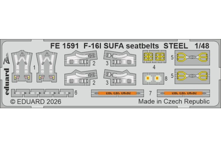 1:48 Eduard FE1591 Zoom Set - Stalen Veiligheidsgordels voor Lockheed Martin F-16I Sufa - Kinetic - Edufe1591 xs 1 - EDUFE1591-XS