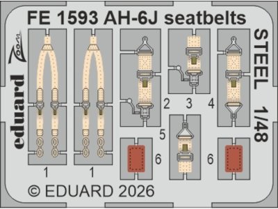 1:48 Eduard FE1593 Zoom Set - Steel Seat Belts for Hughes AH-6 J - ICM - Edufe1593 xs 1 - EDUFE1593-XS
